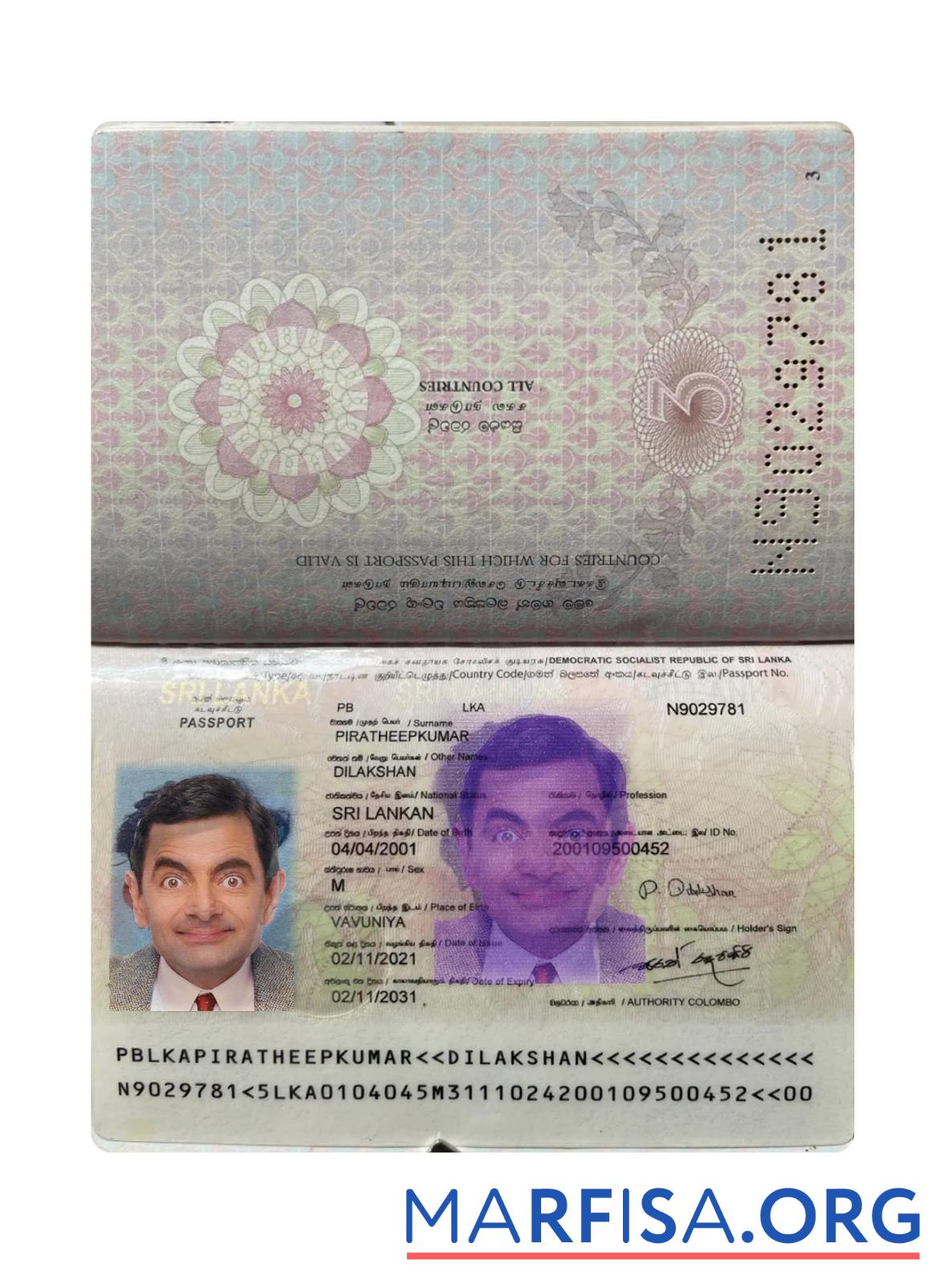 Realistic Sri Lanka passport 2021 present template